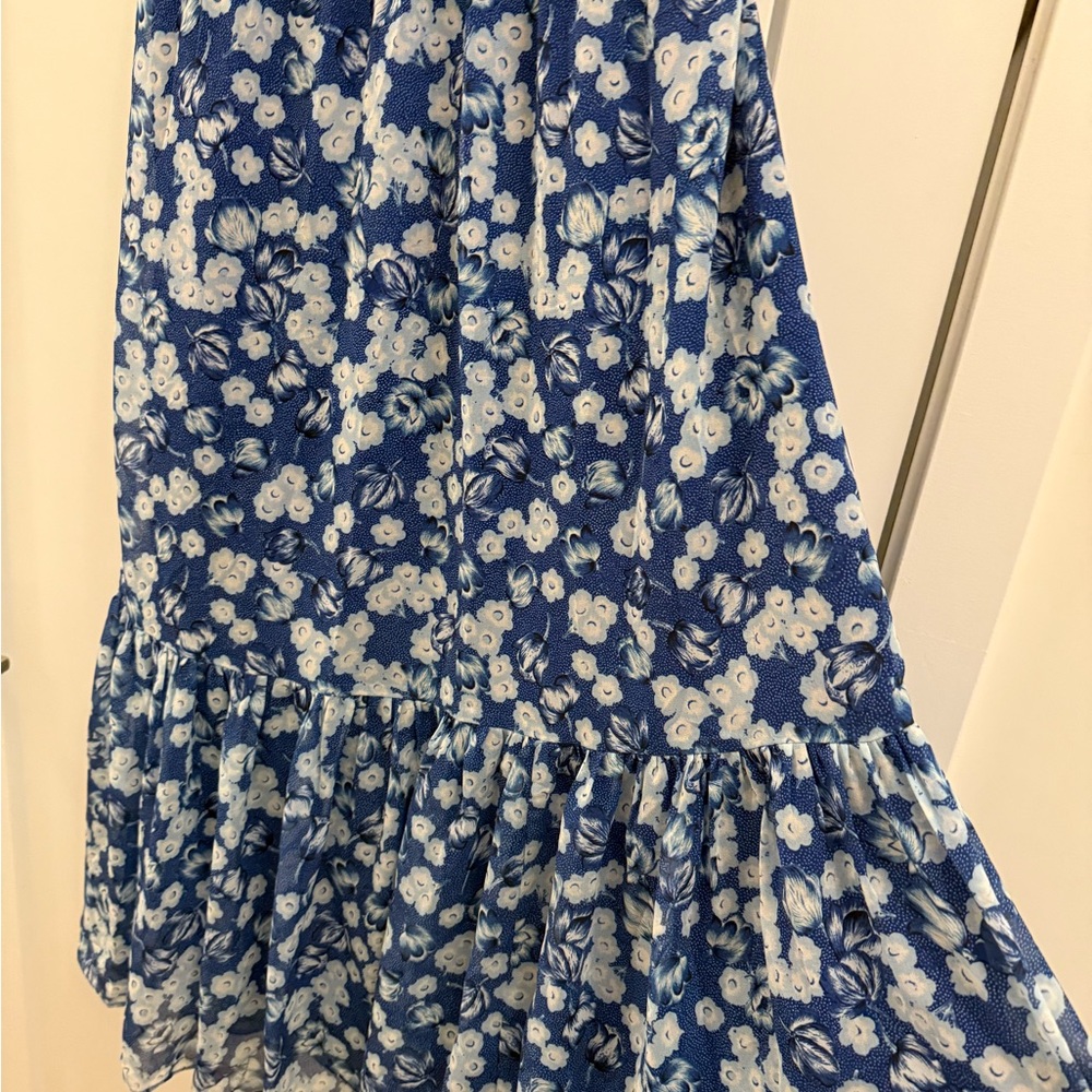 Sold! Chelsea Blue Surf Aster Floral Print Tiered Halter Neck Midi dress - Picture 5 of 8
